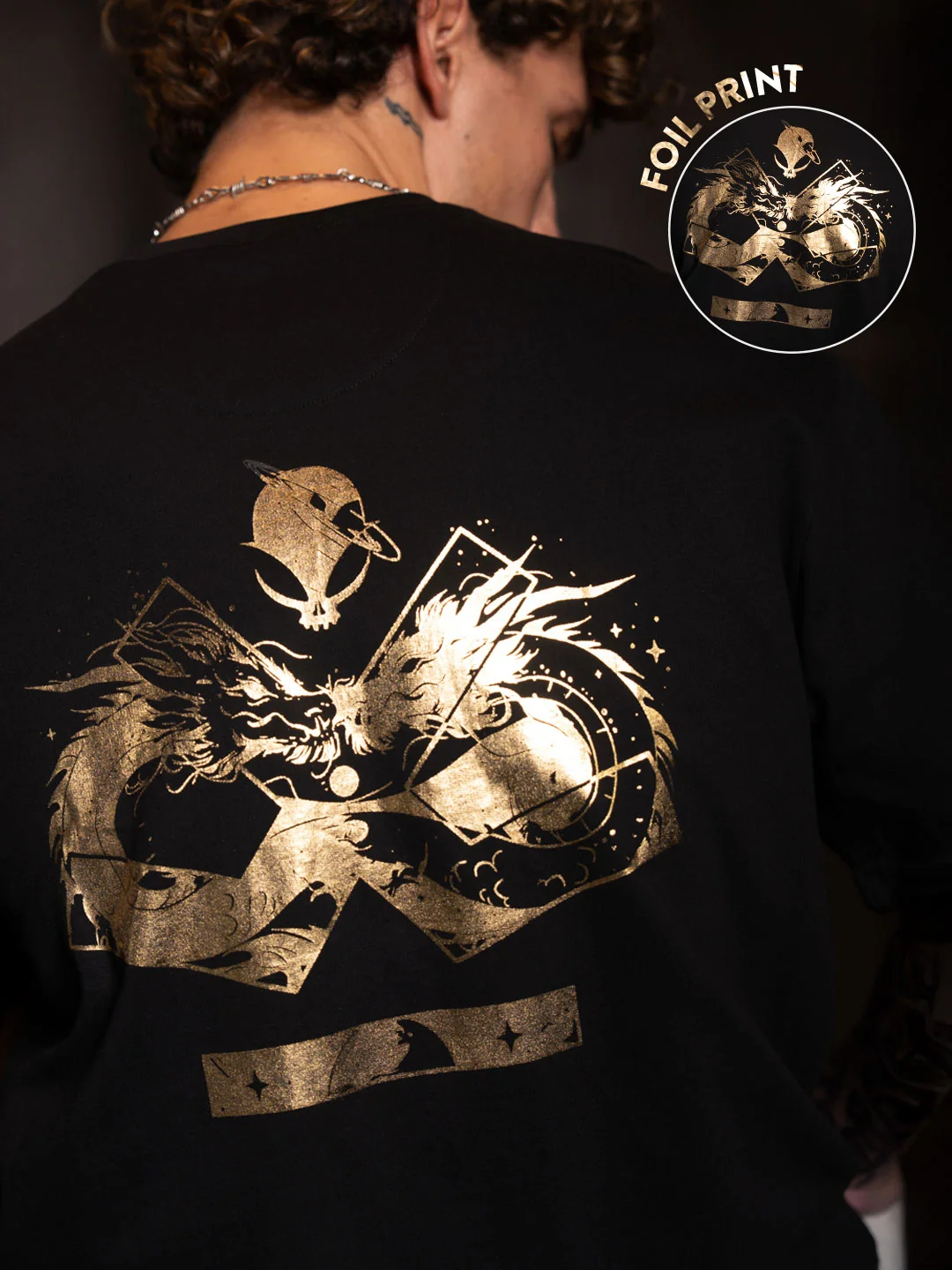 Wrogn X Aliens - The Yin-Yang Dragons | Black T-Shirt - Image 4