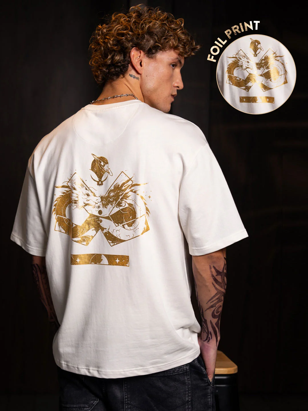Wrogn X Aliens - The Yin-Yang Dragons | Off White T-Shirt - Image 4