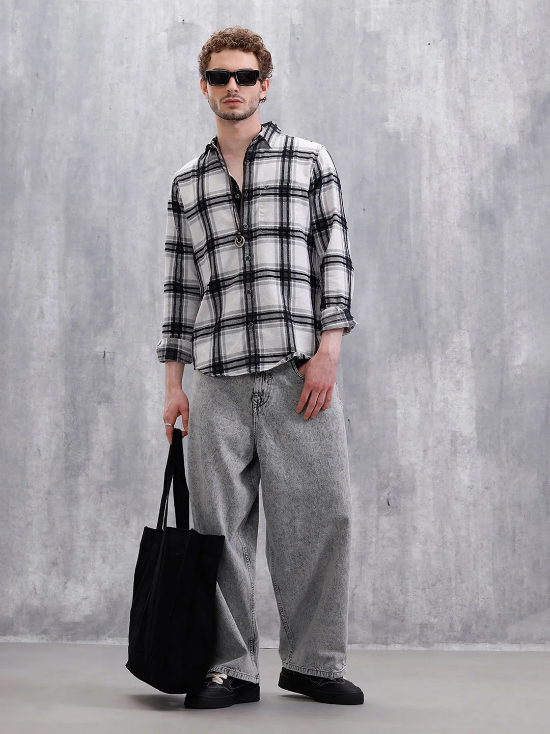 Yarn Checked Slim Fit Shirt | Grey - Image 2