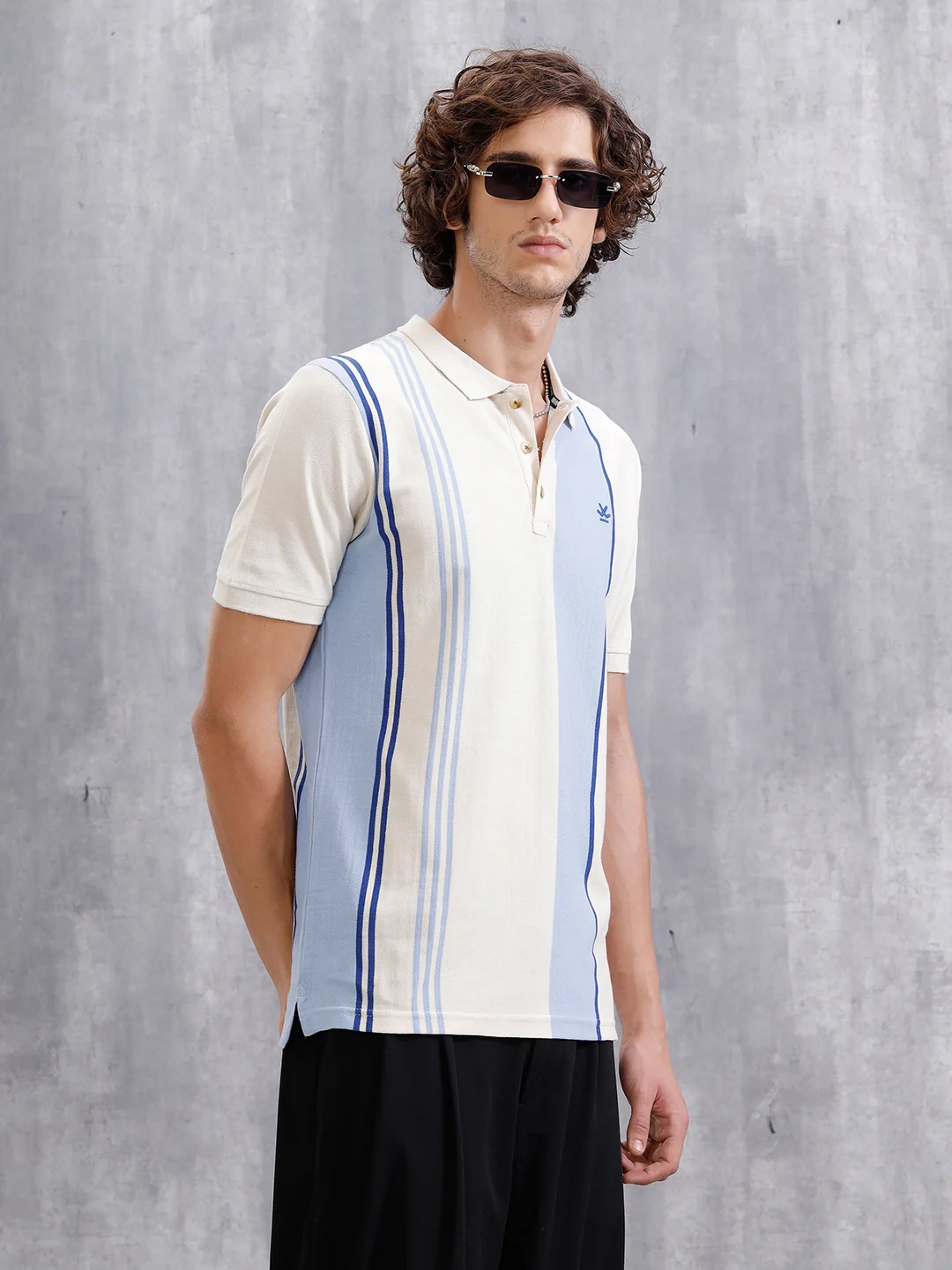 Yarn Dyed Striped Polo T-Shirt | Off White - Image 3