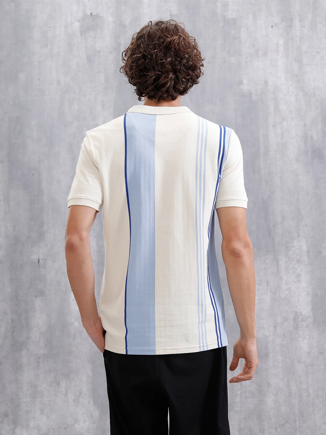 Yarn Dyed Striped Polo T-Shirt | Off White - Image 4