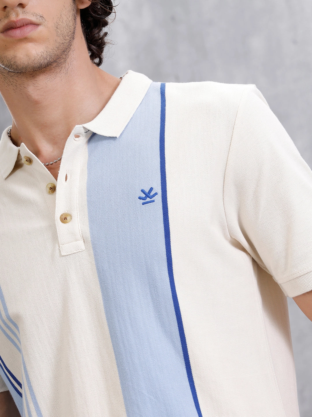 Yarn Dyed Striped Polo T-Shirt | Off White - Image 5