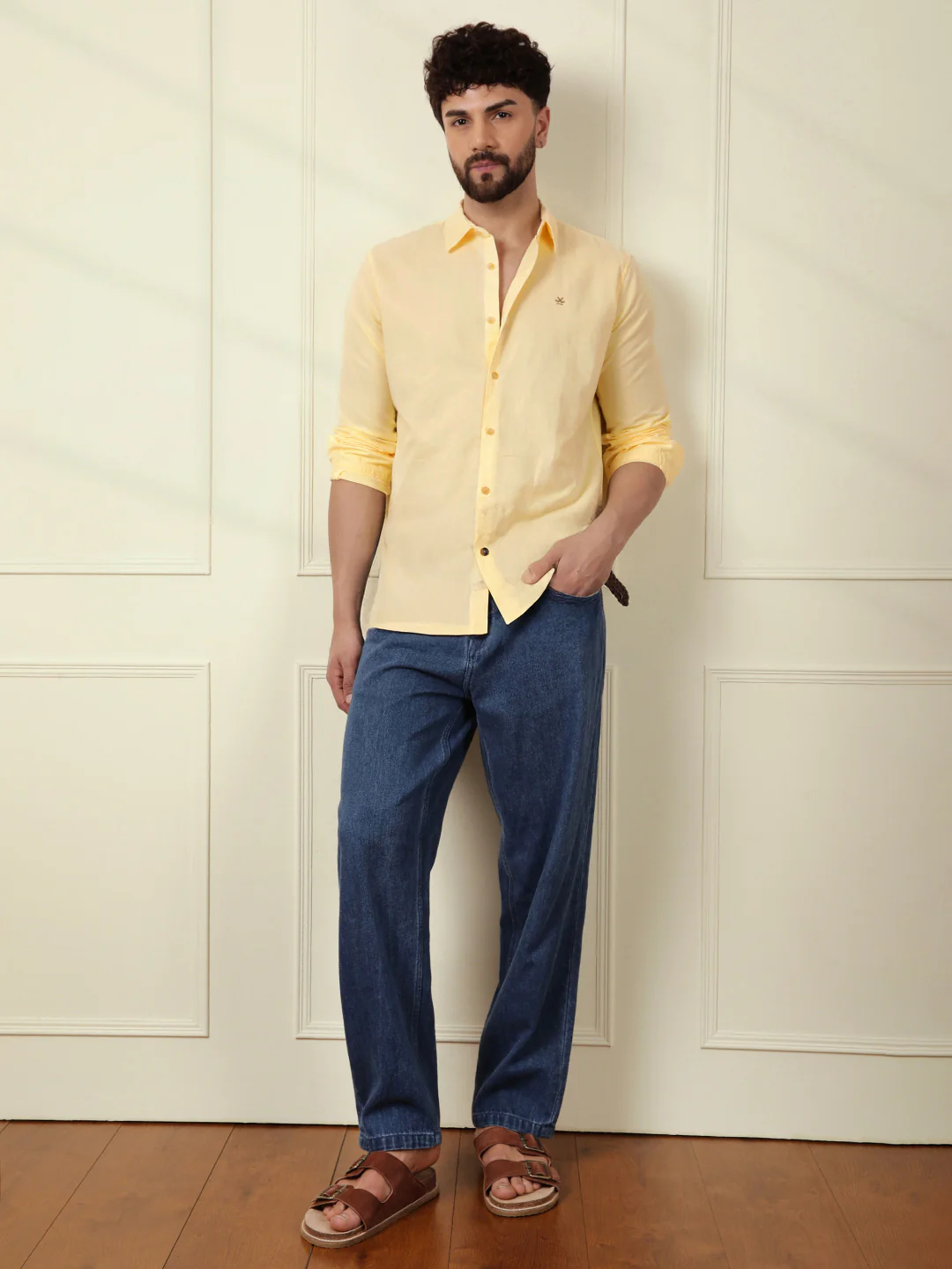 Solid Linen Blend Shirt | Yellow - Image 3