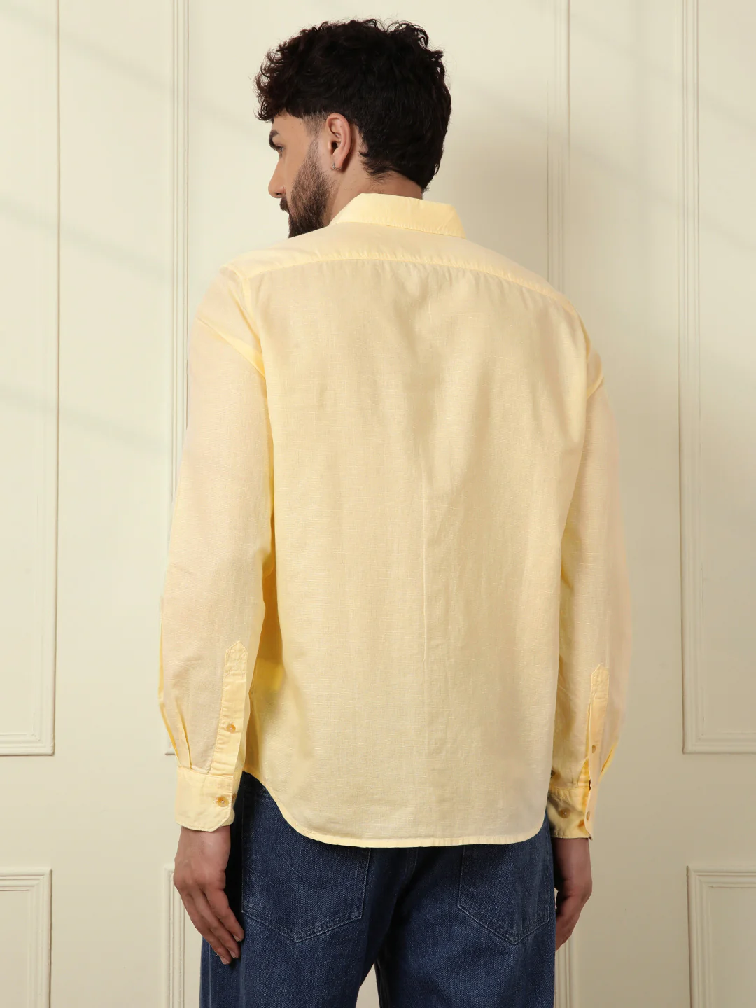 Solid Linen Blend Shirt | Yellow - Image 4