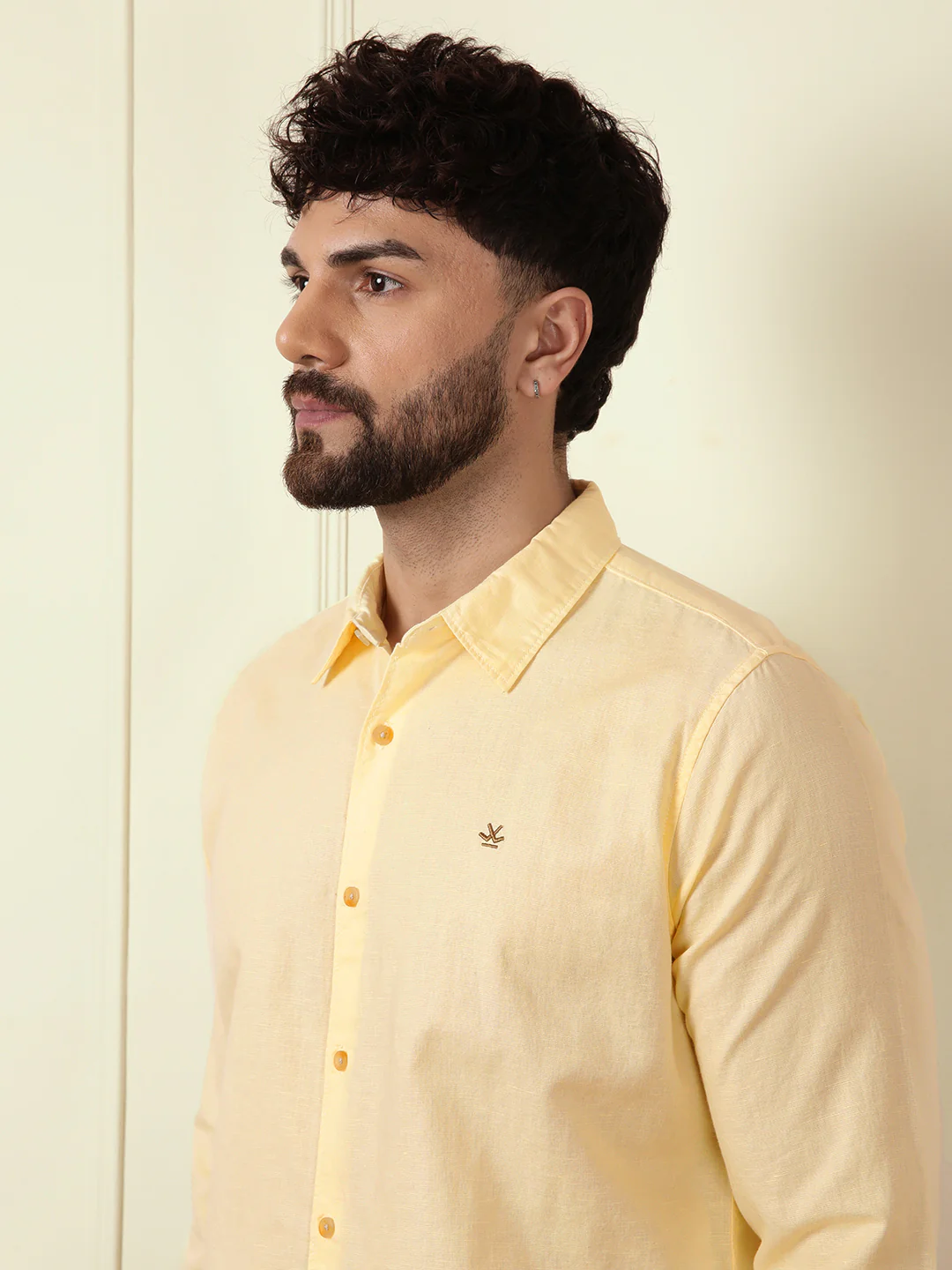 Solid Linen Blend Shirt | Yellow - Image 6