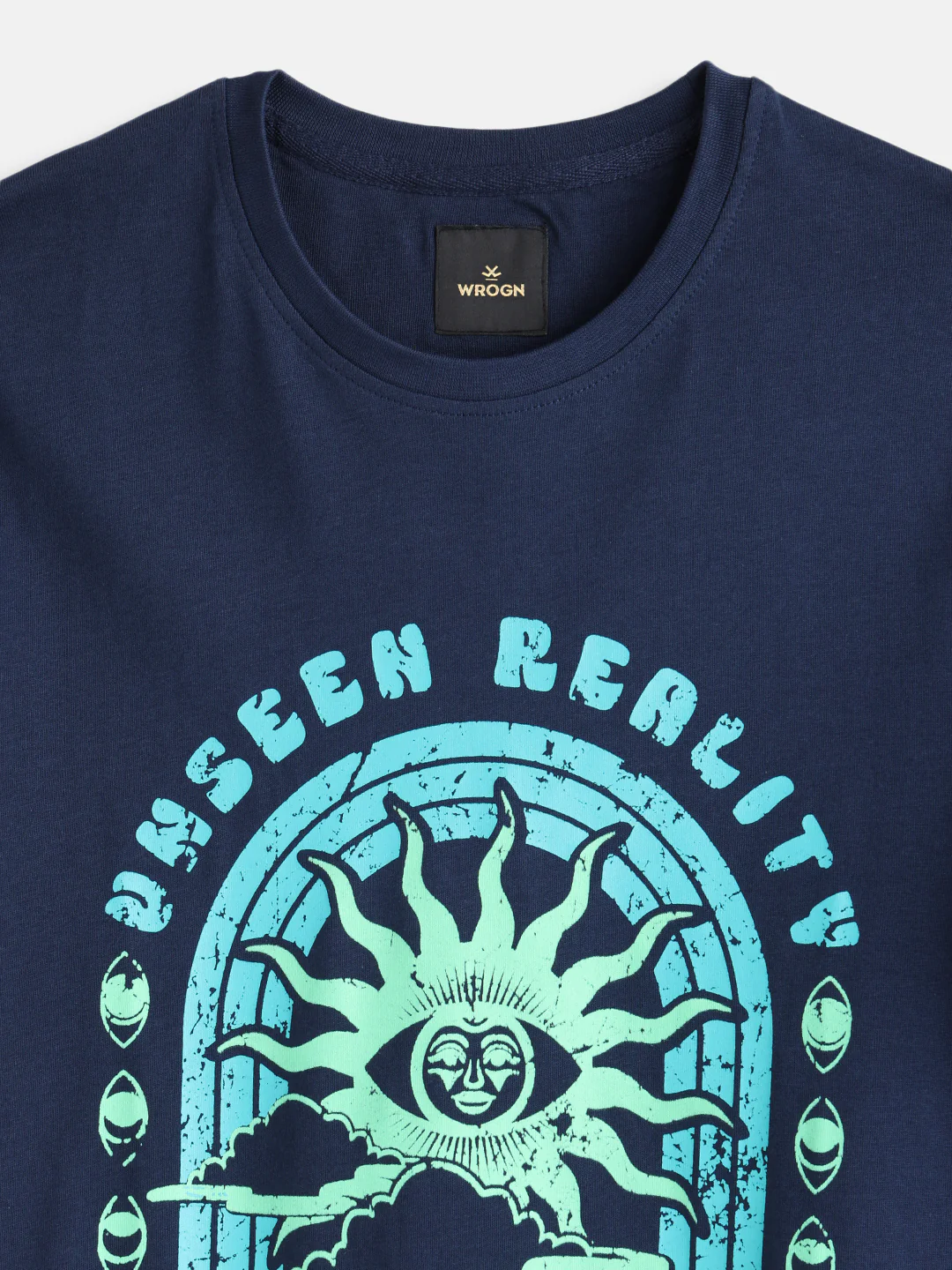 Zen Inspired Chest Print Brand Carrier Crew Neck T-Shirt  | Navy Blue - Image 3