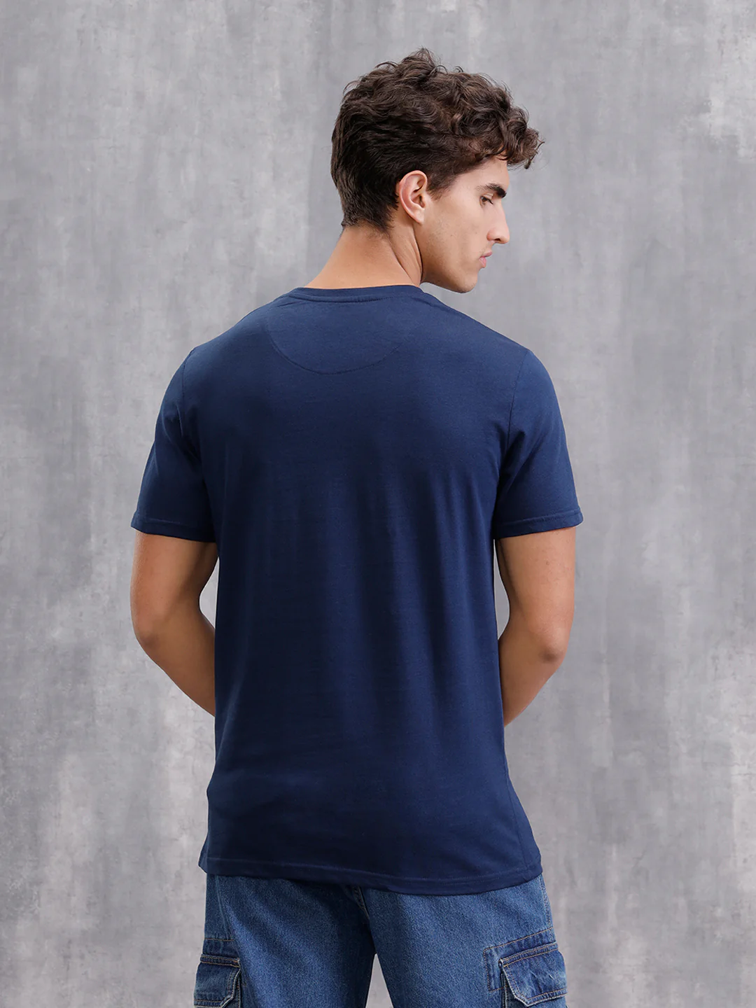 Zen Inspired Chest Print Brand Carrier Crew Neck T-Shirt  | Navy Blue - Image 6