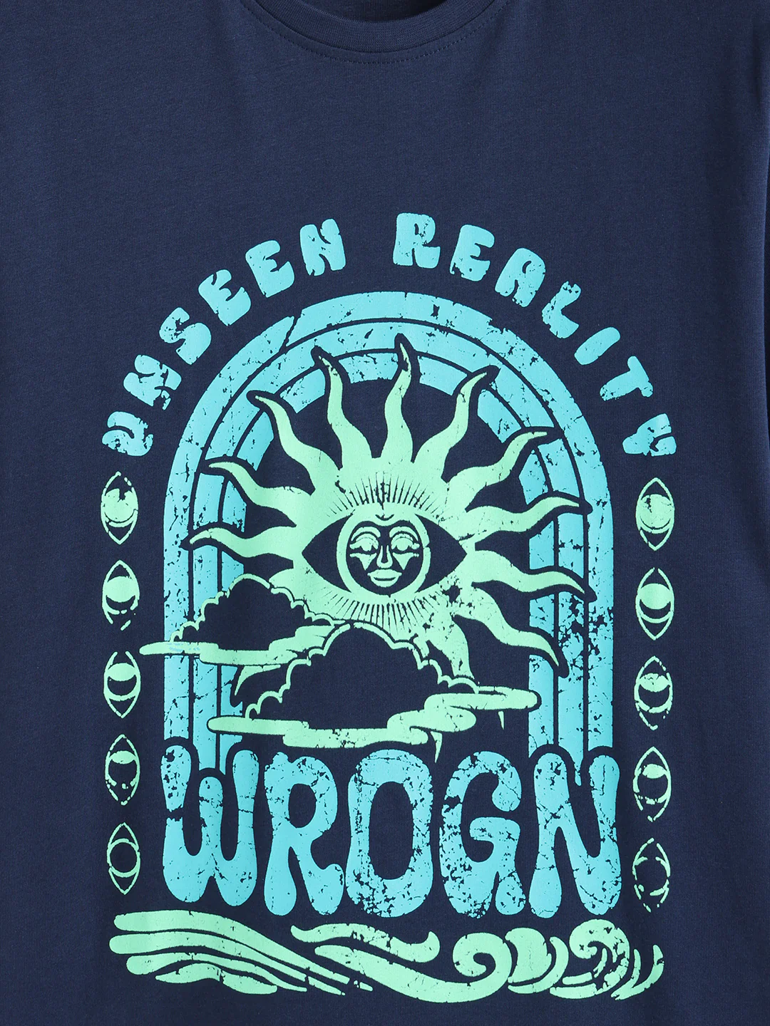 Zen Inspired Chest Print Brand Carrier Crew Neck T-Shirt  | Navy Blue - Image 9
