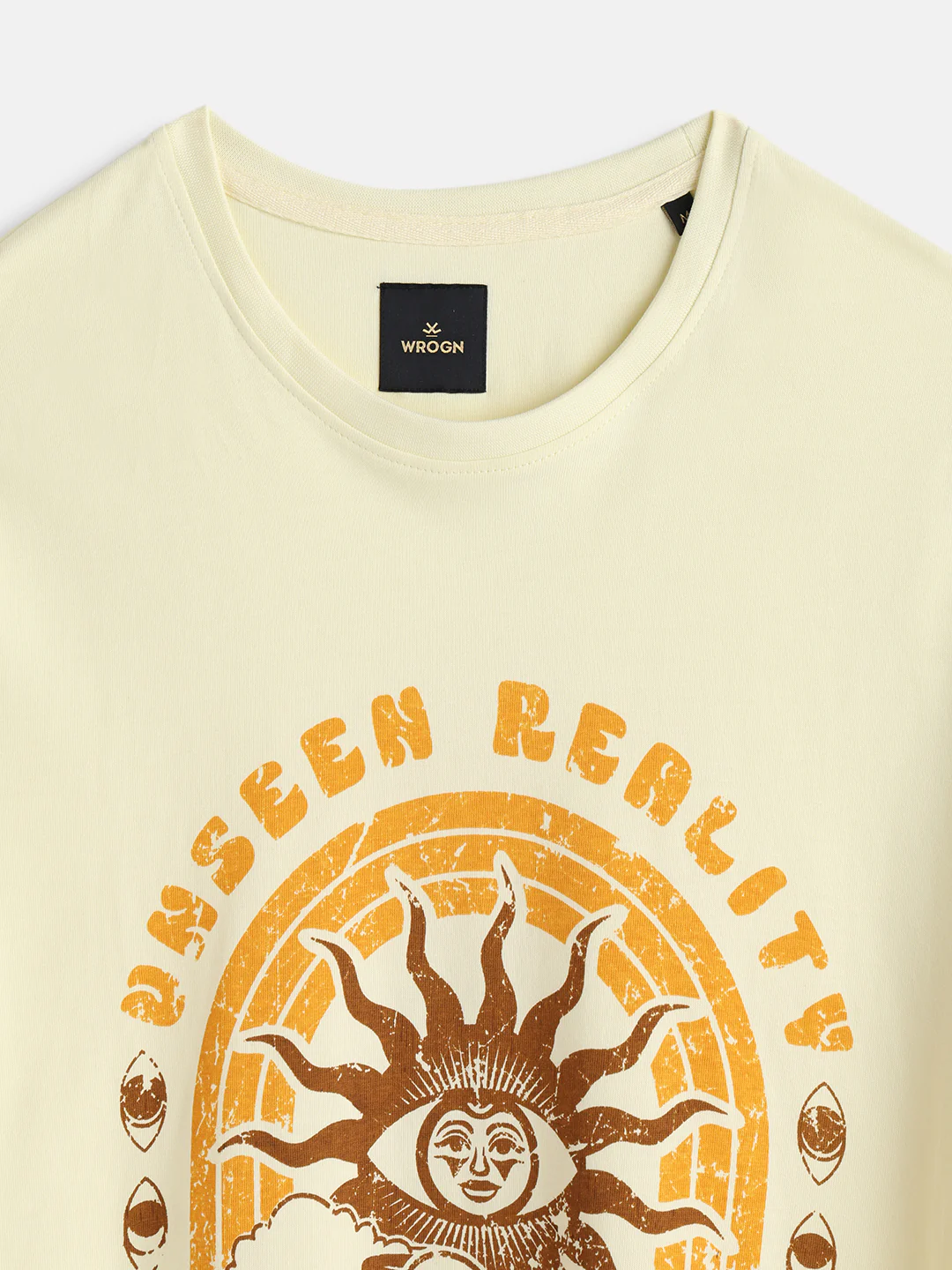 Zen Inspired Chest Print Graphic Crew Neck T-Shirt  |  Yellow - Image 3