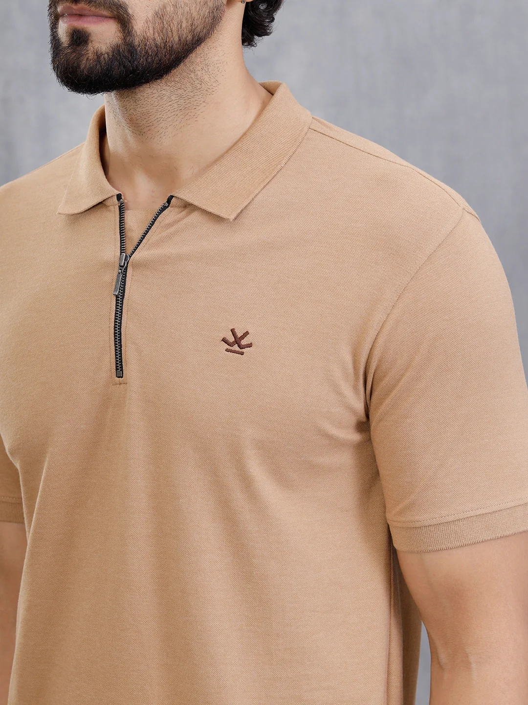 Zipper Polo T-Shirt | Beige - Image 8